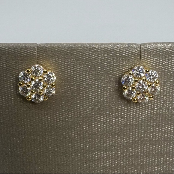 Certified 14K Gold Plated Moissanite Flower Cluster Stud Earrings